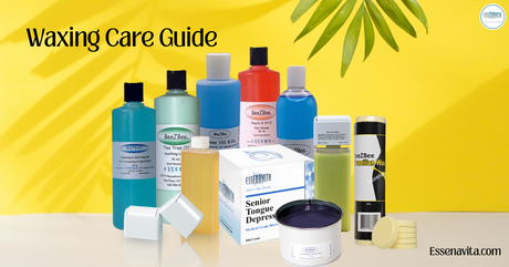 different types of professional waxing care products, hard wax, soft wax, oil pre wax and post waxing, before waxing gel, peach oil after care, wood stick waxing applicators.