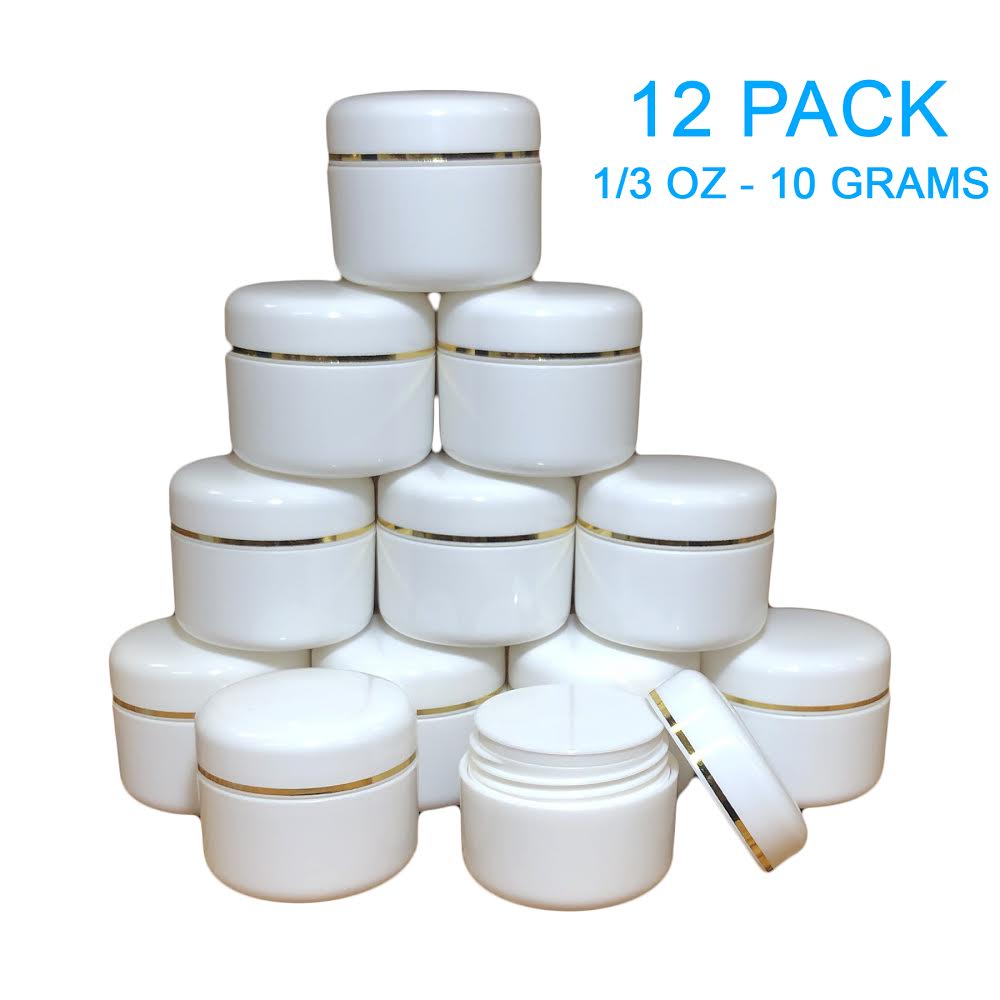Essenavita 10g White & Gold Double-Walled Cosmetic Sample Jars (12-Pack) – Elegant Containers with Inner Sealing Disc for Estheticians, Skincare & DIY Beauty