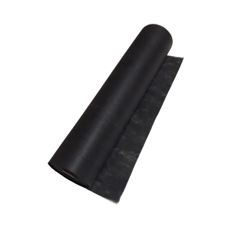 24x330 black non woven bed cover roll partially unrolled 35 gsm disposable spa table cover