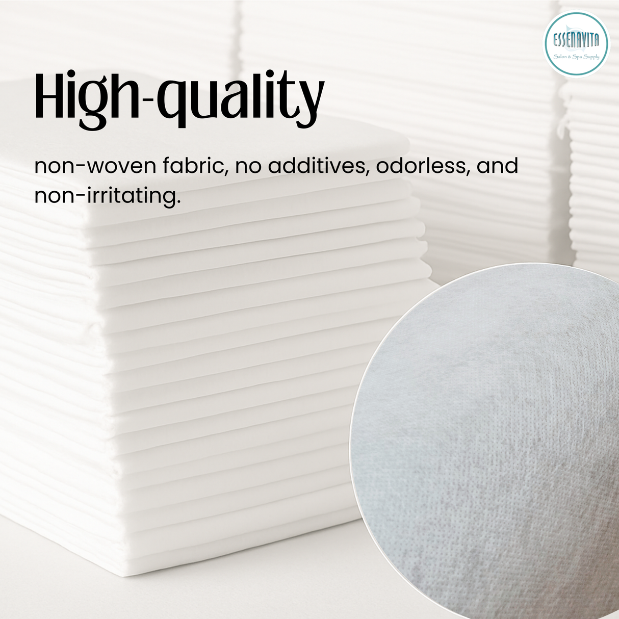 Stack of non-woven disposable spa bed sheets with close-up fabric texture detail