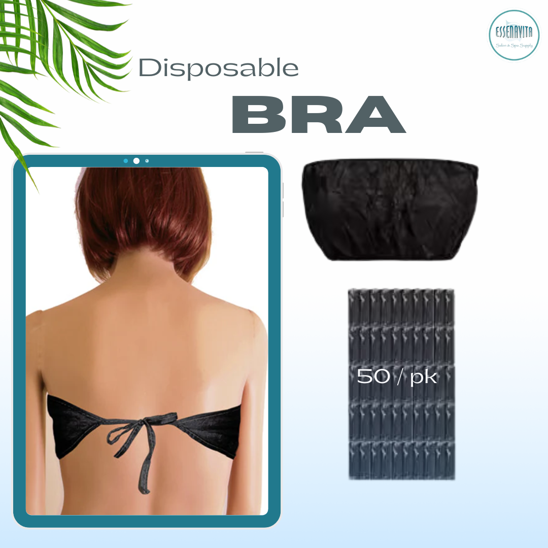 Disposable black bra for spa and tanning service strapless with tie 50 per pack size small to extra large