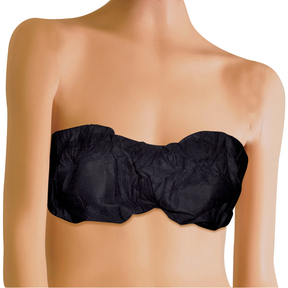 Disposable black bra for spa and tanning service strapless with tie 50 per pack size small to extra large