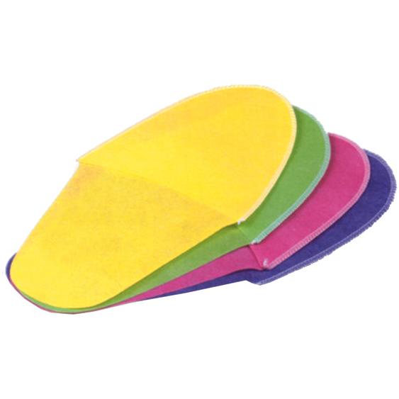 A stack of disposable pedicure slippers in multiple colors including yellow, green, pink, and blue.