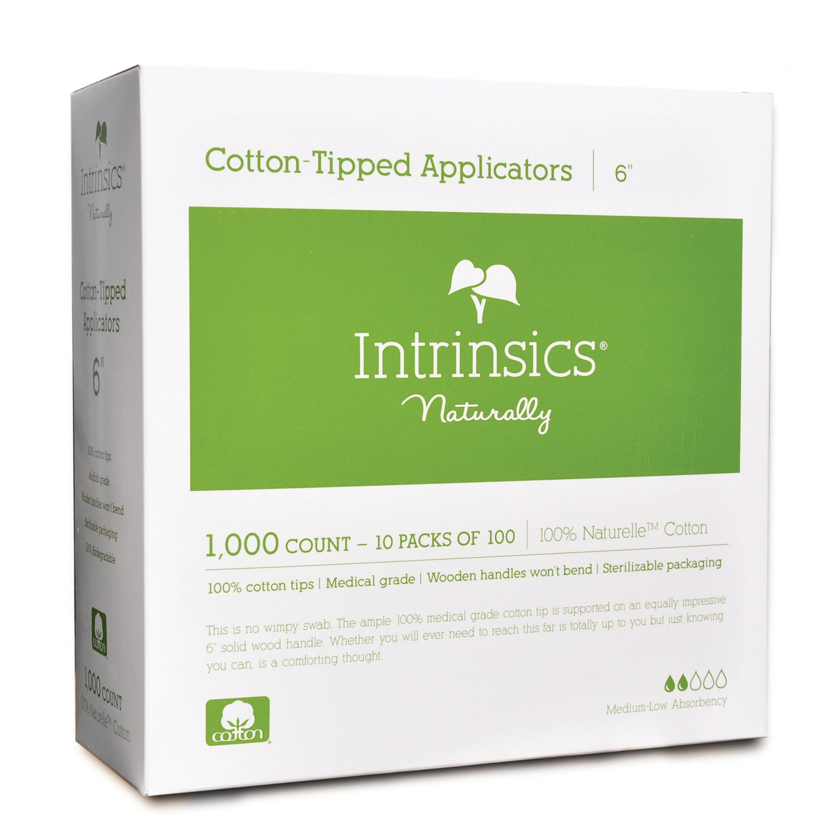 INTRINSICS WOODEN COTTON APPLICATOR 6" - 1000 PACK