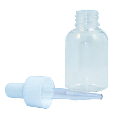 1 oz. clear plastic bottle with dropper cap