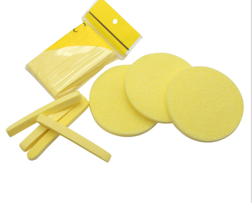Compressed facial sponges in stick form for product removal during spa treatments