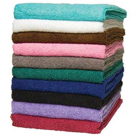 Fromm Softees microfiber towels 10 pack assorted colors stacked folded on white background salon spa