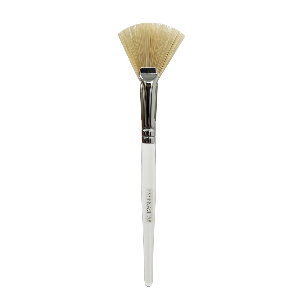 Fan mask brush with natural boar bristles and clear acrylic handle for professional esthetician mask and peel application