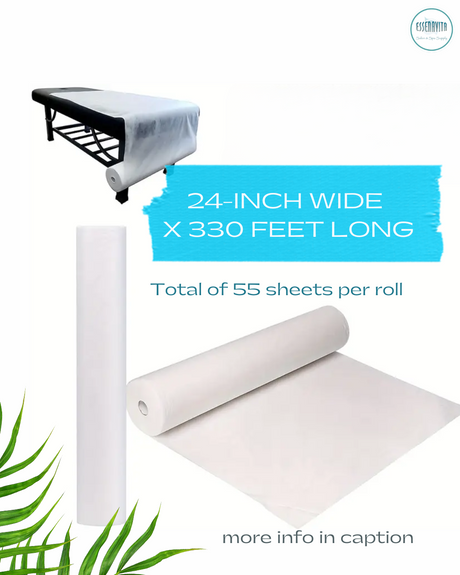 24x330 non woven bed cover roll covering massage table 55 treatments perforated disposable spa table cover with rolls displayed