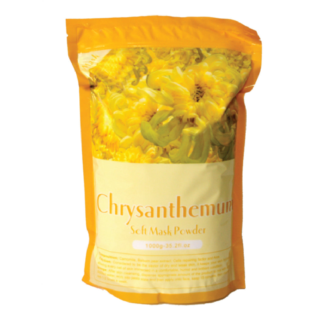 Soft Mask Powder Peel-Off Chrysanthemum Flower 1000g in bag packaging with chrysanthemum flower image and "Soft Mask Powder" label – professional skincare mask for spa and facial treatments
