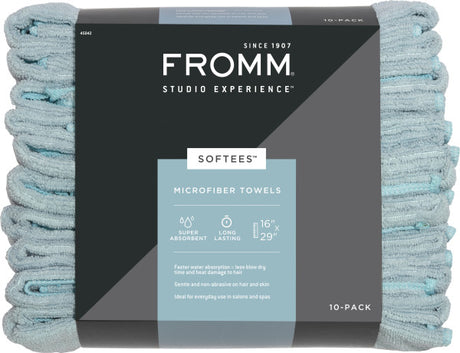 Fromm Softees microfiber towels 10 pack aqua in plastic bag packaging 16x29 salon spa