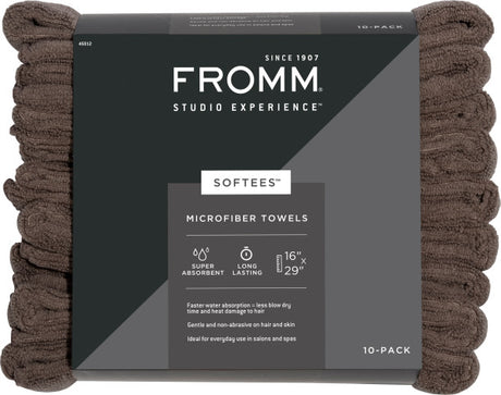 Fromm Softees microfiber towels 10 pack brown in plastic bag packaging 16x29 salon spa
