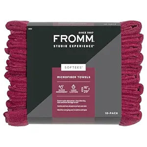 Fromm Softees microfiber towels 10 pack plum in plastic bag packaging 16x29 salon spa