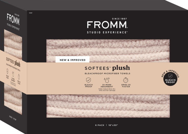 Fromm Softees Plush microfiber towels 6 pack box oatmeal color 20x30 salon spa