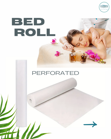 non woven bed cover roll spa massage treatment scene with therapist hands product rolls displayed perforated disposable table cover