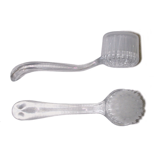 Face scrubbing brush with acrylic handle and soft bristles for exfoliation and skin cleaning