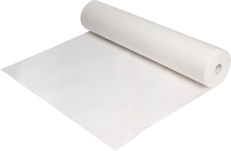 24x330 non woven bed cover roll partially unrolled showing sheet white disposable spa table cover