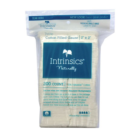 Intrinsics 2x2 Cotton Filled Gauze 100% Medical Grade Cotton 200 Count Low Lint